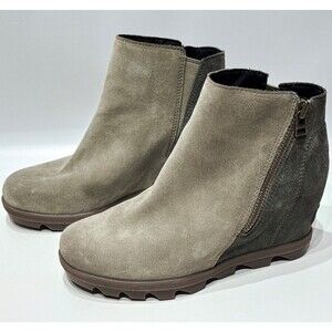 Sorel Joan of Arctic 3" Wedge Zipper Ankle Bootie Gray Suede Women's Size 7